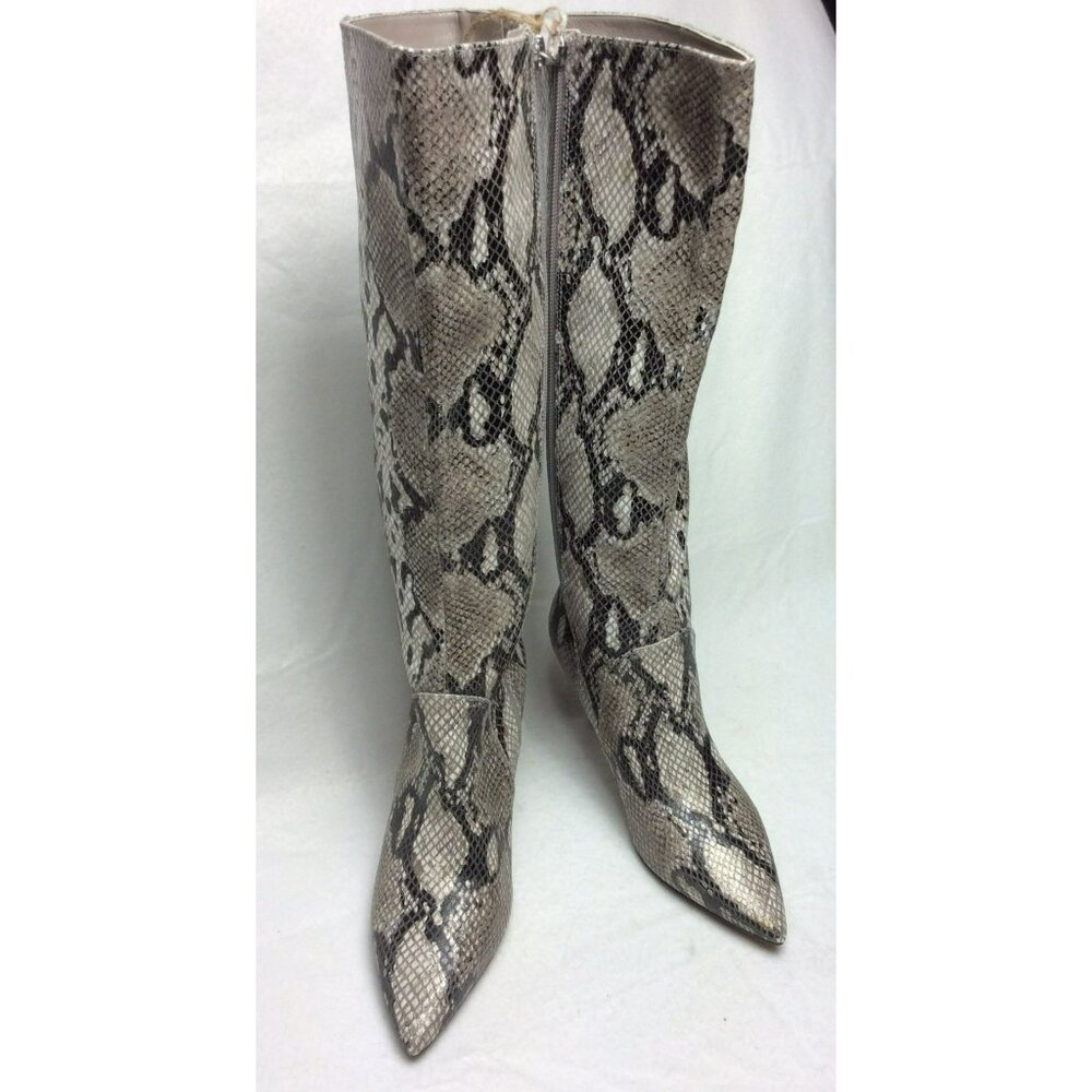 Paolo Snake Print Leather Knee-High Boots‎ Side Zipper Stiletto Heel Size 5M